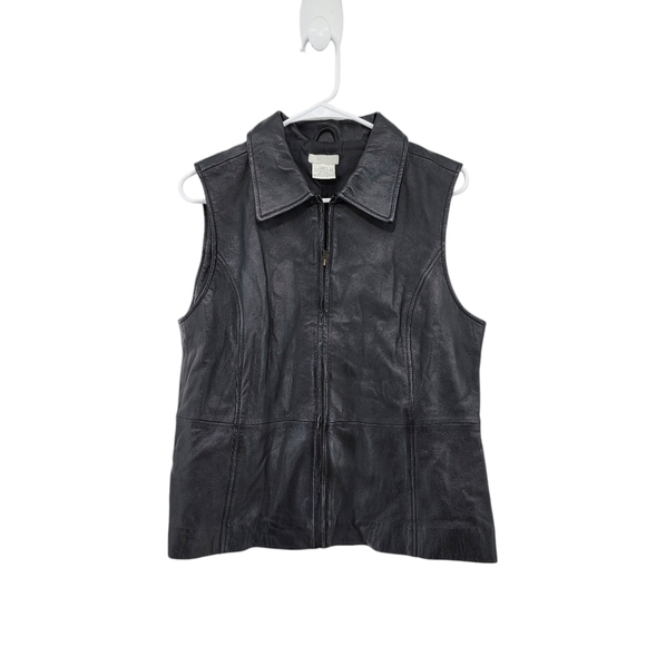 GNW Women's 100% Leather Full Zip Vest Jacket - L - Picture 1 of 6